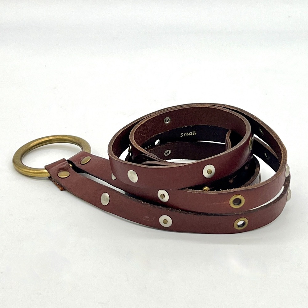 Fossil Womens Sz S Brown Leather Belt Studded Ring Loop Closure Double Strap New - Picture 4 of 5